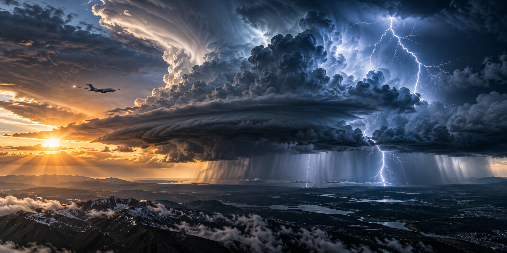 Aircraft approaching a powerful convective weather system